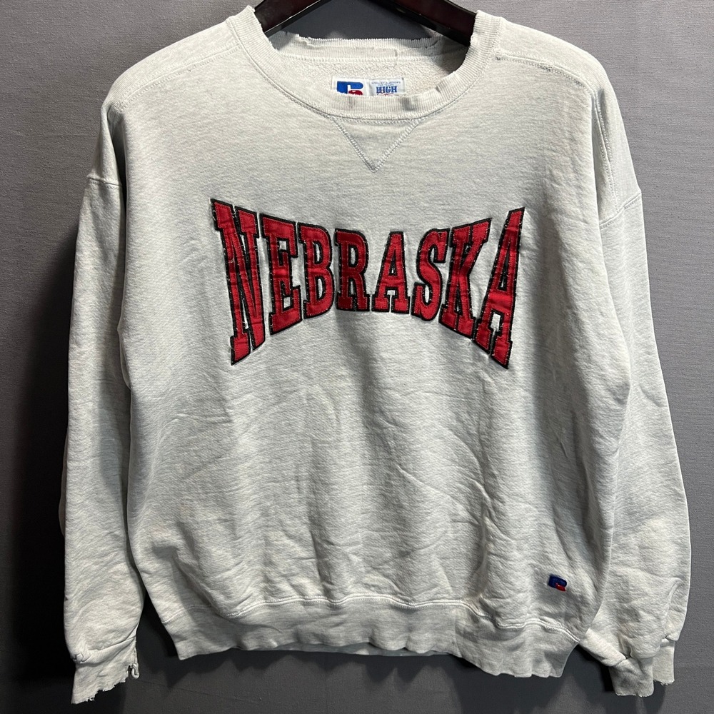 Vintage Russell Athletic Nebraska Sweatshirt High Cotton Gray XL Made in USA